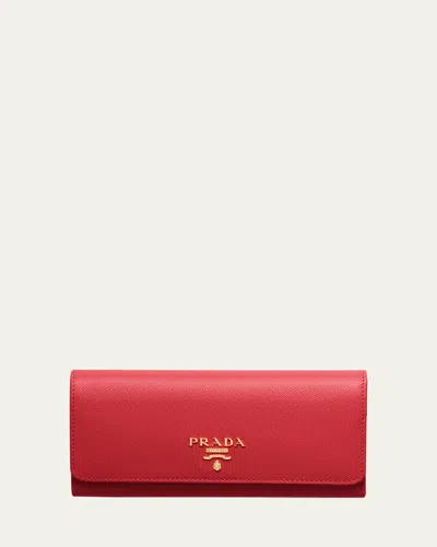 Prada Bifold Flap Leather Long Wallet In F068z Fuoco