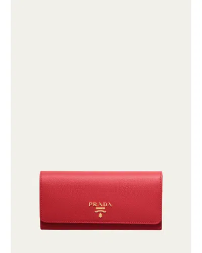 Prada Bifold Flap Leather Long Wallet In Red