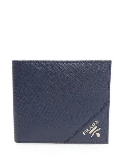 Pre-owned Prada Bi-fold Wallet In Blue