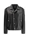 Prada Biker Leather Jacket In Nero