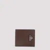 Prada Logo Bi-fold Leather Wallet In Brown
