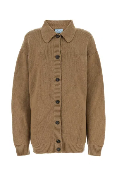 Prada Biscuit Cashmere Cardigan In Camel