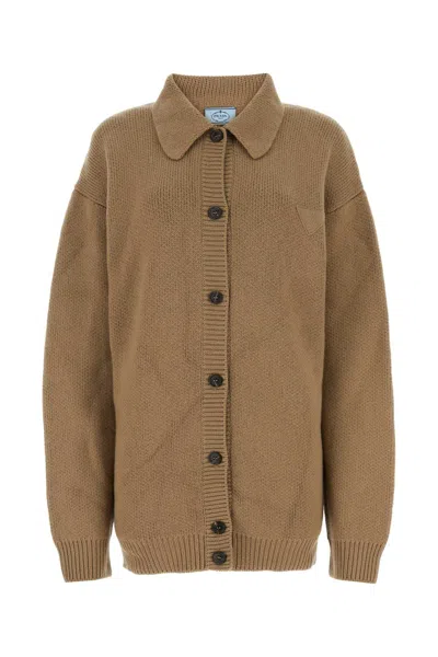 Prada Prad Buttoned Knitted Cardigan In Brown