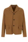 Prada Single-breasted Cotton Jacket In Caramello