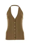 Prada Cotton Knit Halter V-neck With Ribbed Texture And Button Accents