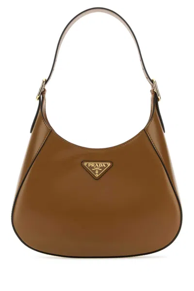 Prada Biscuit Leather Cleo Shoulder Bag In Cannellan