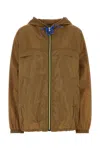 Prada Women Re-nylon Hooded Jacket With Contrast Trims In Sughero