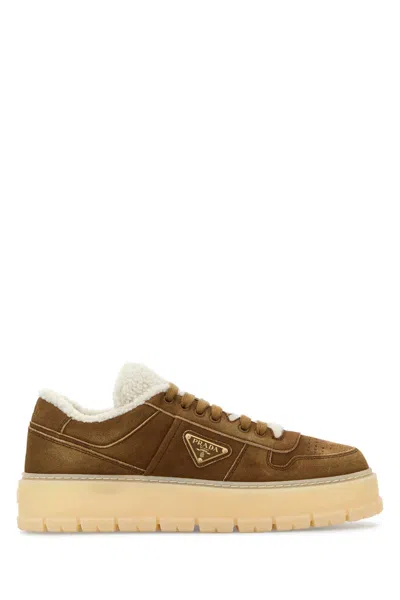 Prada Biscuit Suede Sneakers In Beige O Tan