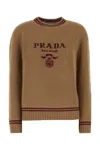 Prada Wool And Cashmere Crew-neck Sweater In Cammello+amaranto