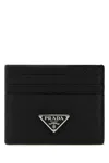 Prada Triangle Logo Leather Cardholder In Black
