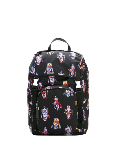 Prada Robot-print Backpack In Black