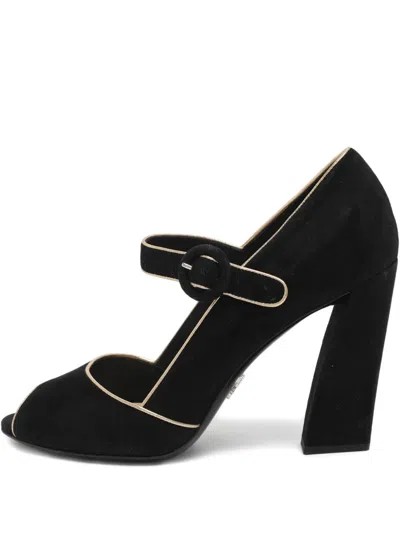 Pre-owned Prada Peep-toe Block-heel Pumps In Black