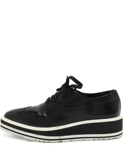 Pre-owned Prada Platform Leather Derby Shoes In Black