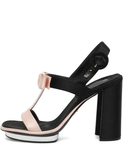 Pre-owned Prada Bow Slingback Sandals In Black