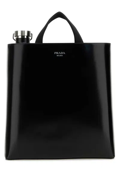 Prada Black Leather Shopping Bag