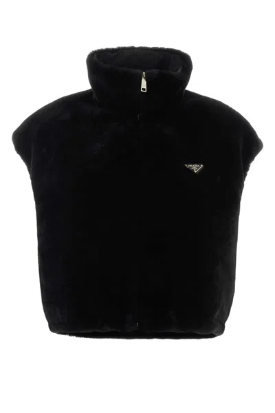 Prada St. Moritz Nero Lamb Shearling Gilet In Black