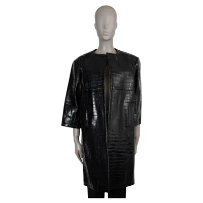 Pre-owned Prada Black 2003 Crocodile Collarless Coat Jacket S