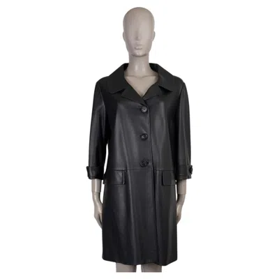 Pre-owned Prada Black 2015 Classic Leather Coat Jacket 42 M