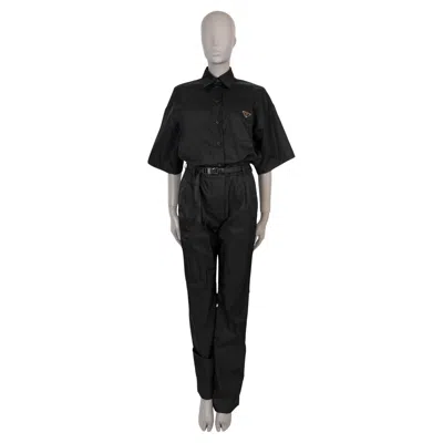 Pre-owned Prada Black 2020 Re-nylon Belted Short Sleeve Jumpsuit 38 Xs