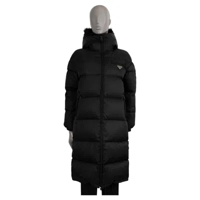 Pre-owned Prada Black 2020 Re-nylon Fur Trim Down Puffer Coat Jacket 38 Xs