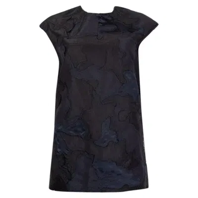 Pre-owned Prada Black & Blue Silk Patchwork Cap Sleeve Blouse Shirt 42 M
