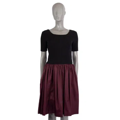 Pre-owned Prada Black & Burgundy Paneled Short Sleeve Knit Dress 42 M In Red