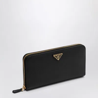 Prada Black And Gold Zip Around Wallet