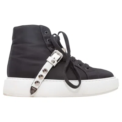 Pre-owned Prada Black & White  Nylon High-top Studded Strap Sneakers