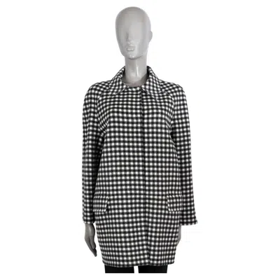 Pre-owned Prada Black & White Wool Gingham Coat Jacket 46 Xl