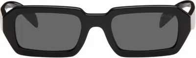 Prada Black Angular Rectangle Acetate Sunglasses In 16k08z