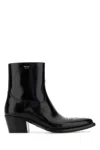 Prada Block Heel Leather Ankle Boots In Black