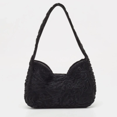 Pre-owned Prada Black Astrakhan Fur Shoulder Bag