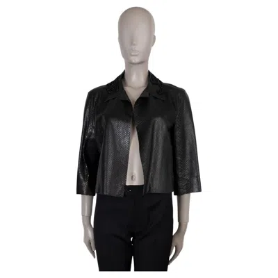 Pre-owned Prada Black Beaded Collar Python Jacket 44 L
