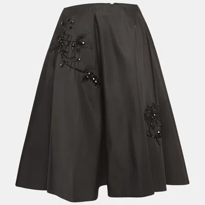 Pre-owned Prada Black Beaded Nylon Pleated Midi Skirt S