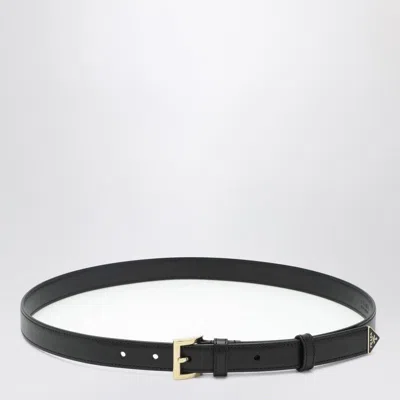 Prada Saffiano Leather Belt With Enameled Triangle Logo In Black