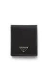 Prada Bi-fold Logo Re-nylon Wallet In Black