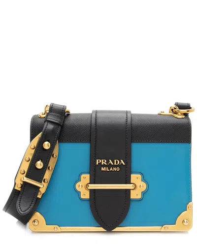 Prada Black, Blue Calfskin Leather Cahier Shoulder Bag (authentic Pre-loved) In Multi