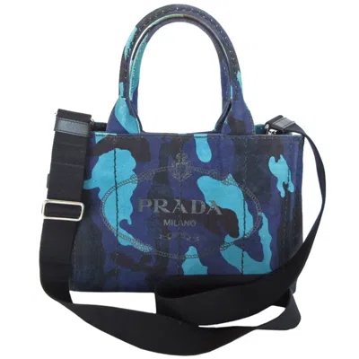 Pre-owned Prada Black Blue Navy Canvas Handbag Shoulder Bag ()