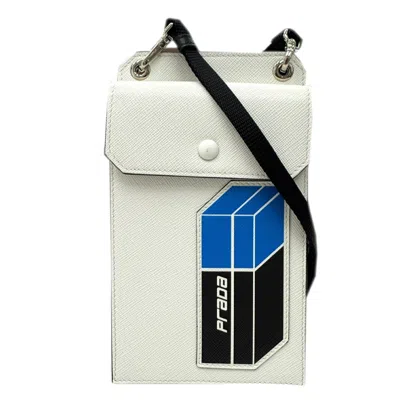 Pre-owned Prada Black Blue White Saffiano Pouch Shoulder Bag () In Multi