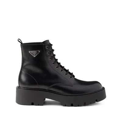 Prada Black Leather Ankle Boots