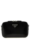 Prada Small Brique Brushed Leather Crossbody Bag In Black