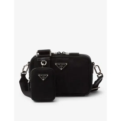 Prada Black Brique Leather And Recycled-nylon Shoulder Bag