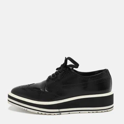 Pre-owned Prada Black Brogue Leather Derby Low Top Sneakers Size 39