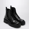Prada Black Brushed Leather Ankle Boot In Black