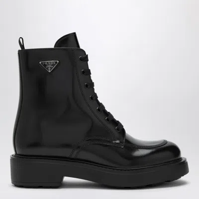 Prada Black Brushed Leather Ankle Boot