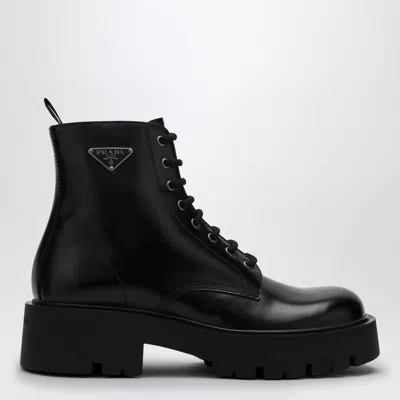 PRADA PRADA BLACK BRUSHED LEATHER ANKLE BOOT