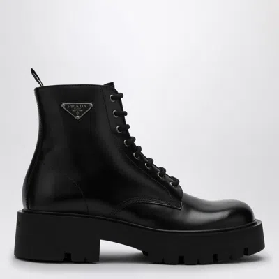 PRADA PRADA BLACK BRUSHED LEATHER ANKLE BOOT MEN