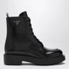 Prada Black Brushed Leather Ankle Boot In Black