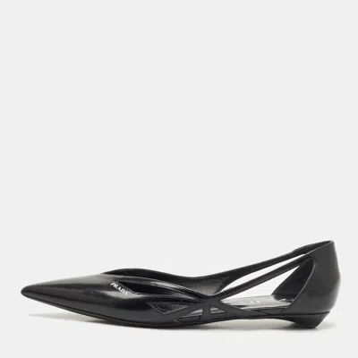 Pre-owned Prada Black Brushed Leather Ballet Flats Size 38