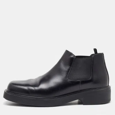 Pre-owned Prada Black Brushed Leather Chelsea Ankle Length Boots Size 41